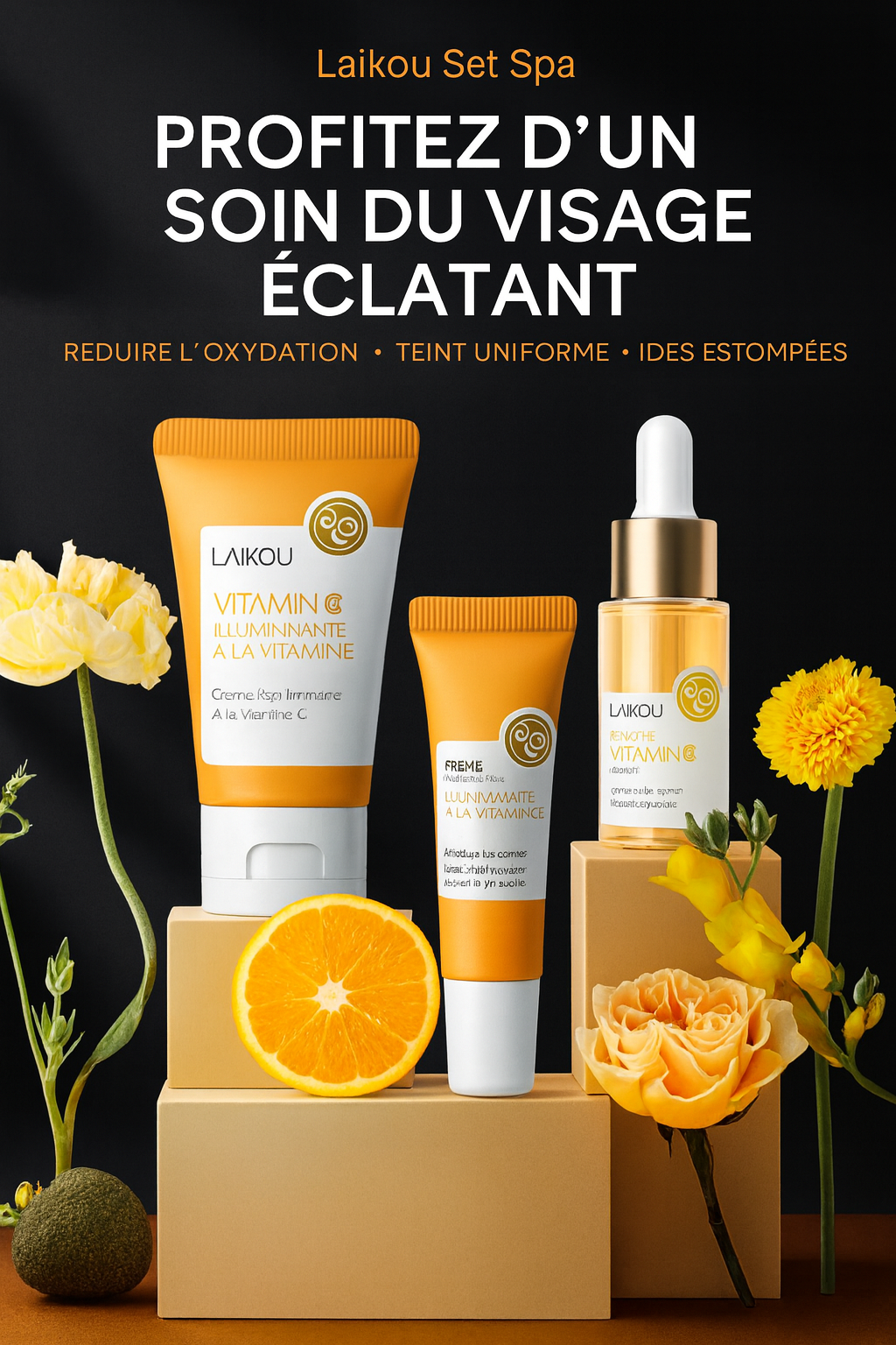 3pcs/set LAIKOU Vitamin C 24K Golden Sakura Skin Care Sets Face Cream Serum Eye Cream Moisturizing Anti Wrinkles Face Care Kit
