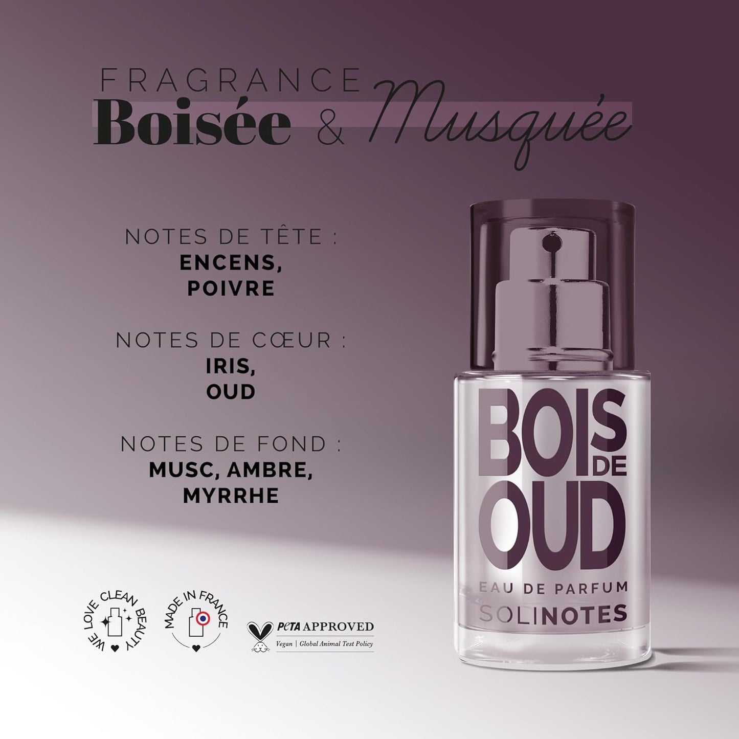 Parfum Femme SOLINOTES Bois de Oud - Eau De Parfum | Fragrance Florale et Apaisante - Cadeau Parfait pour Elle - 15 ml