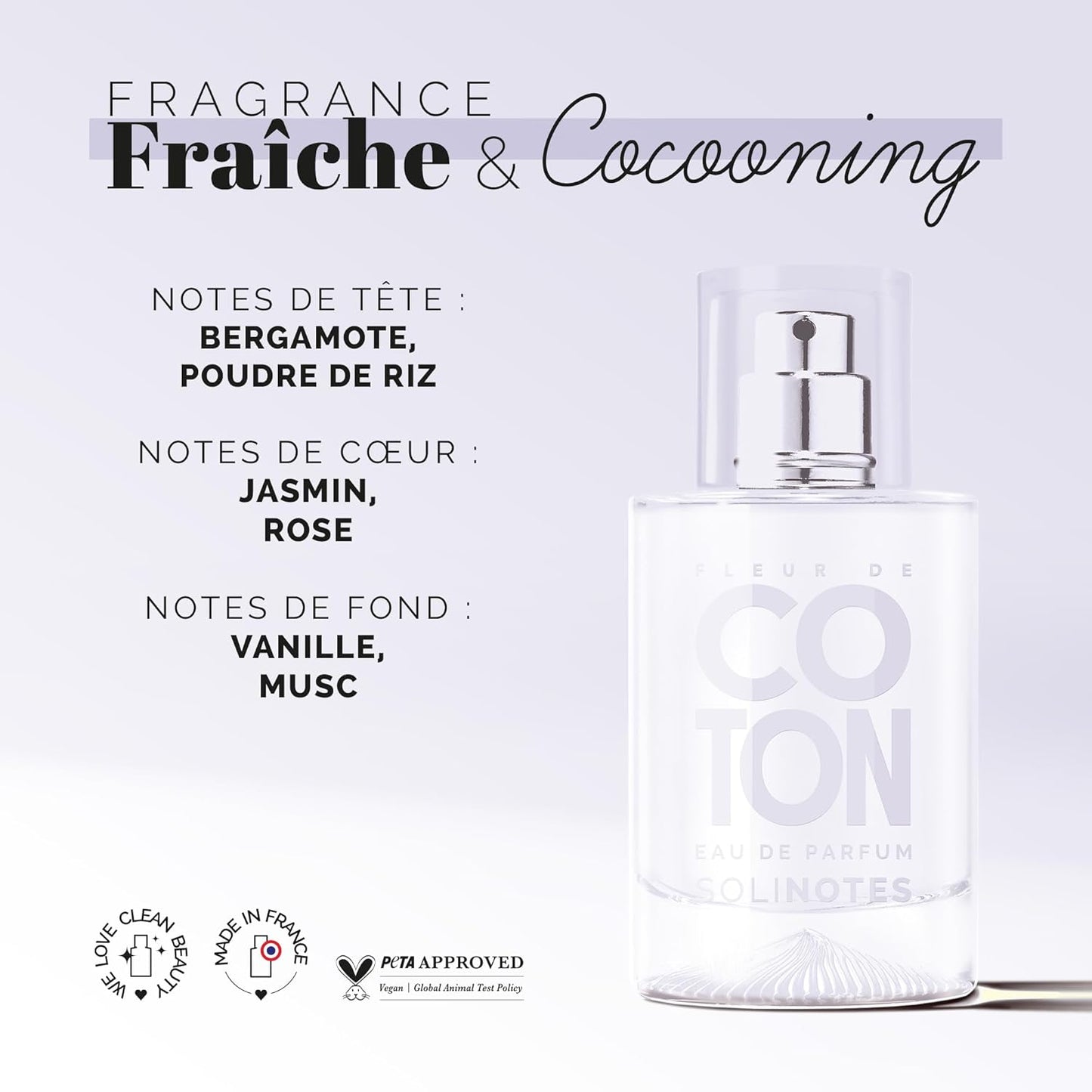 Parfum Femme SOLINOTES Coton - Eau De Parfum | Fragrance Florale et Apaisante - Cadeau Parfait pour Elle - 50 ml