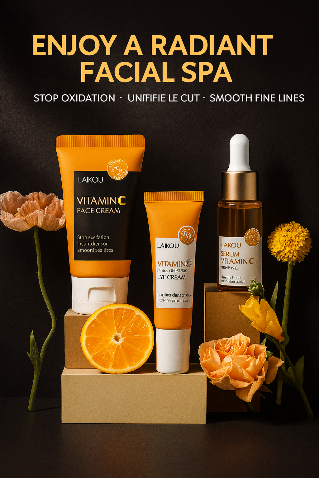 3pcs/set LAIKOU Vitamin C 24K Golden Sakura Skin Care Sets Face Cream Serum Eye Cream Moisturizing Anti Wrinkles Face Care Kit