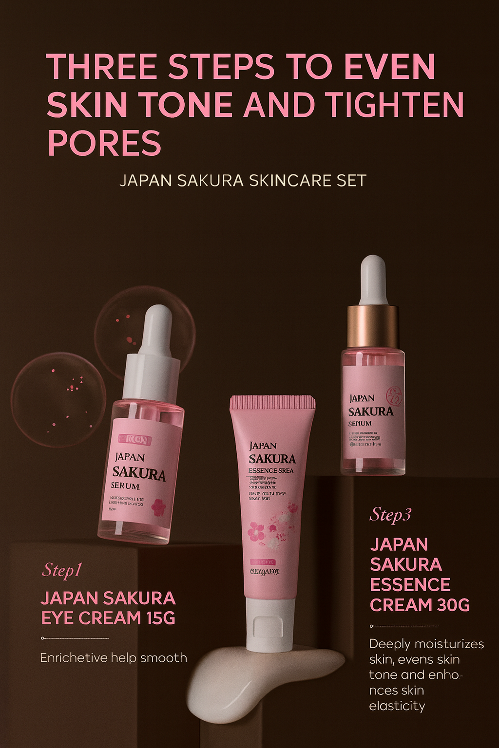 3pcs/set LAIKOU Vitamin C 24K Golden Sakura Skin Care Sets Face Cream Serum Eye Cream Moisturizing Anti Wrinkles Face Care Kit