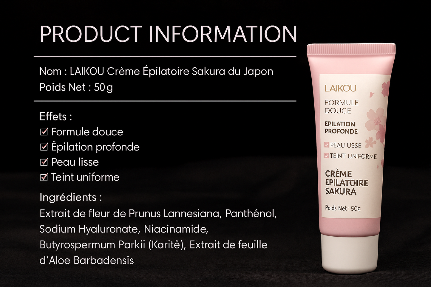 Crème Dépilatoire Sakura – Élimination Rapide et Indolore des Poils (Zones Sensibles & Corps)