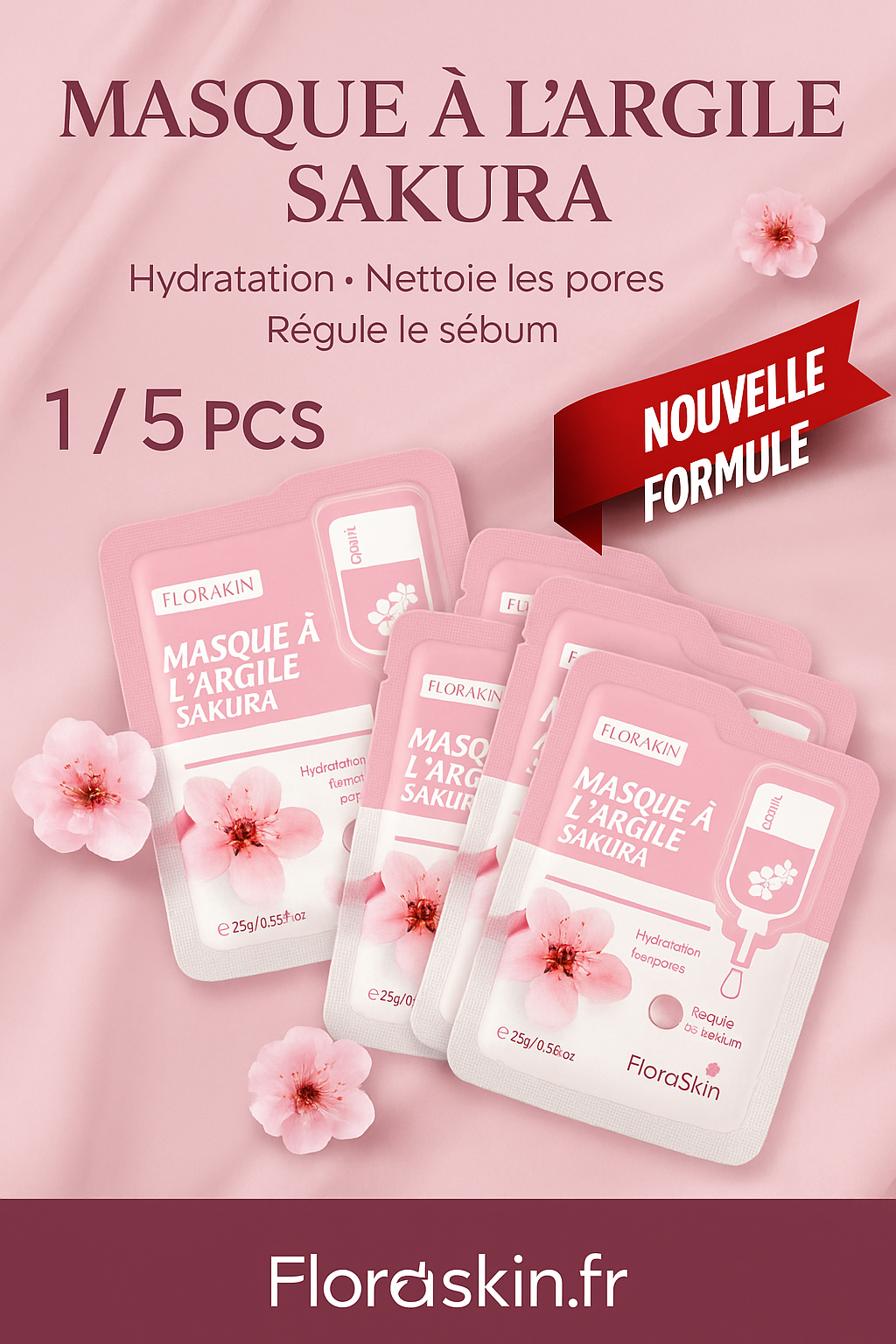Pack 1 ou 5 Masques Collagène Sakura – Soin Hydratant & Purifiant
