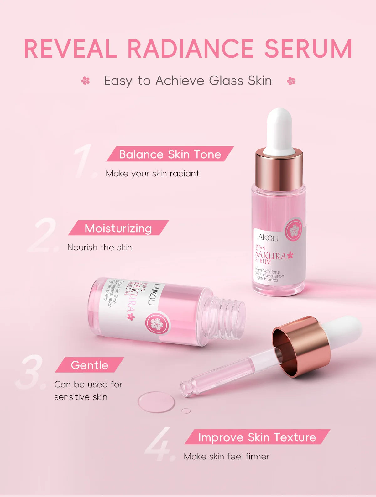 Sakura Facial Serum – 1/2/3 pcs – Éclat & Hydratation à l’Acide Hyaluronique