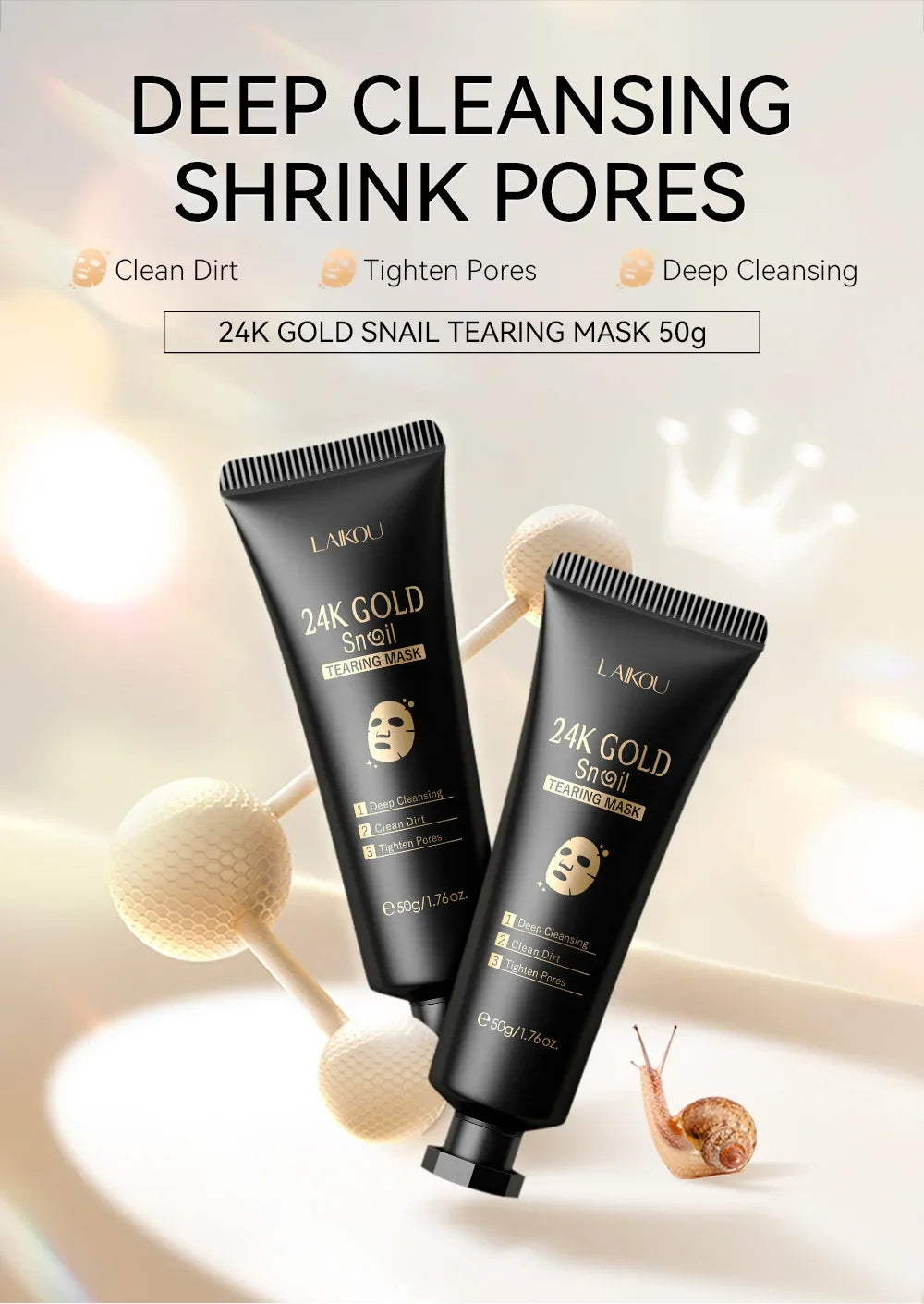 Masque Éclat LAIKOU – Sakura & Or 24K, Anti-Rides & Purifiant