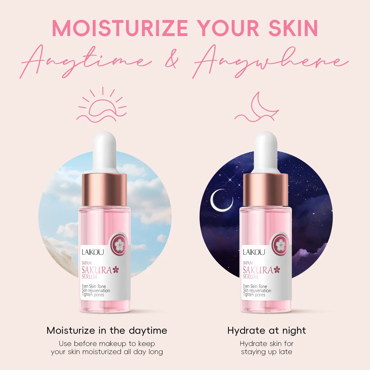 Sakura Facial Serum – 1/2/3 pcs – Éclat & Hydratation à l’Acide Hyaluronique