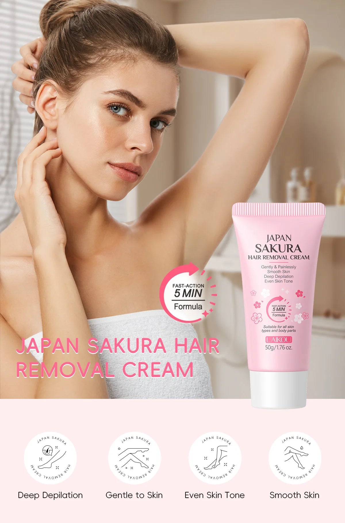 Crème Dépilatoire Sakura – Élimination Rapide et Indolore des Poils (Zones Sensibles & Corps)