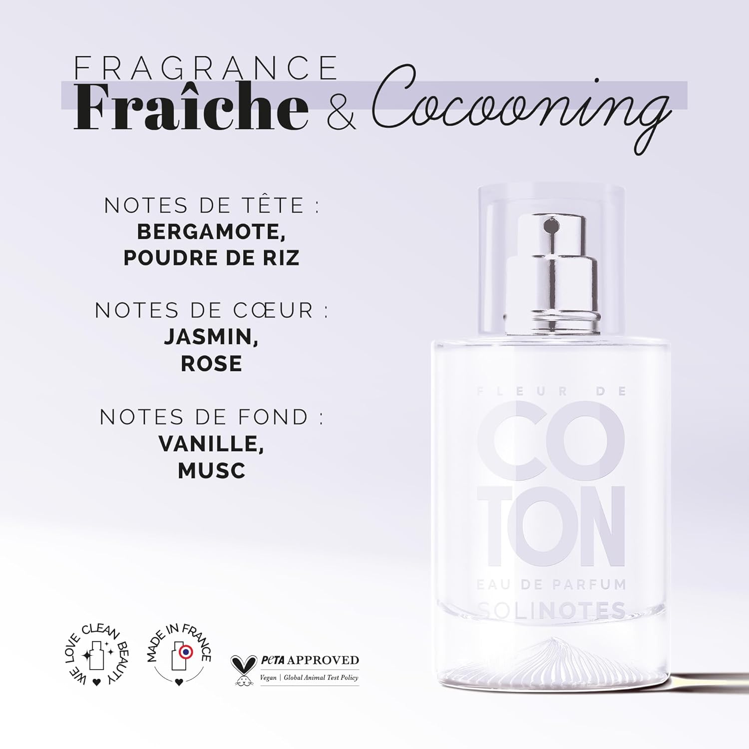 Parfum Femme SOLINOTES Coton - Eau De Parfum | Fragrance Florale et Apaisante - Cadeau Parfait pour Elle - 50 ml