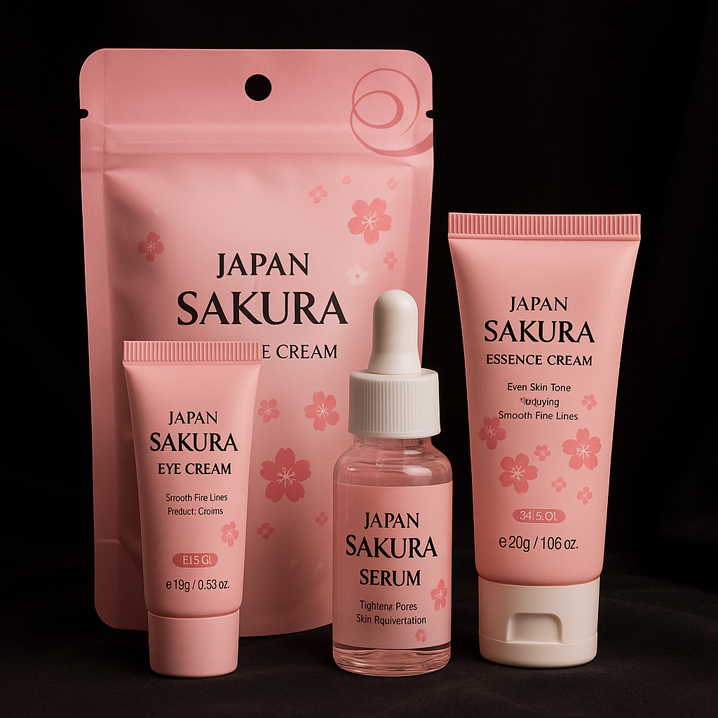 Sakura skin care sets with cleanser, serum, eye cream, facial cream, sunscreen beauty products for women, travel skin care kit