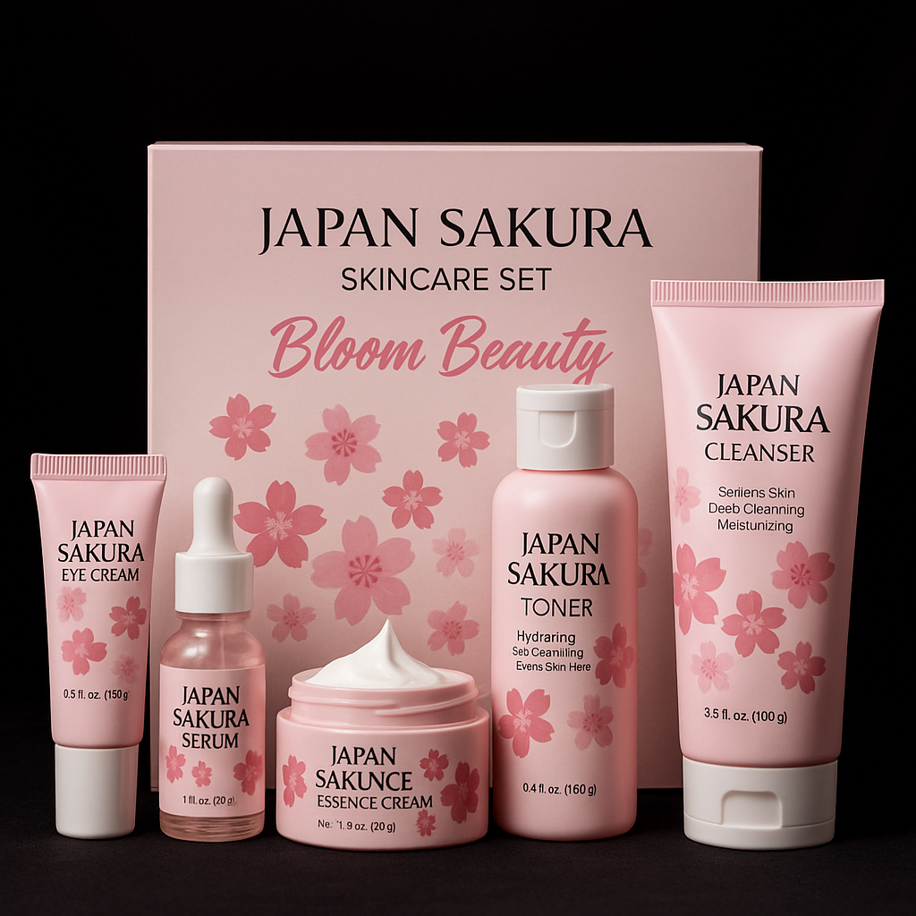 Sakura skin care sets with cleanser, serum, eye cream, facial cream, sunscreen beauty products for women, travel skin care kit