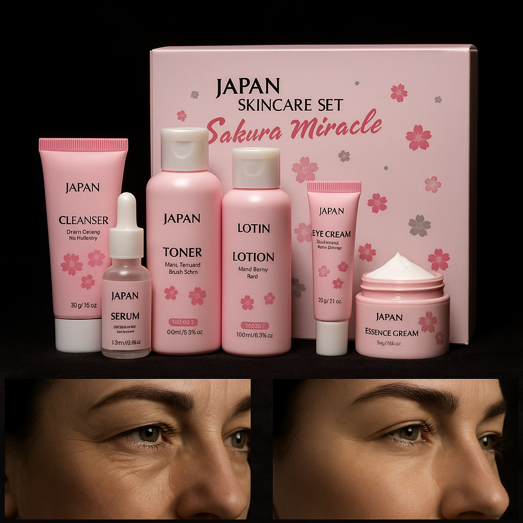 Sakura skin care sets with cleanser, serum, eye cream, facial cream, sunscreen beauty products for women, travel skin care kit